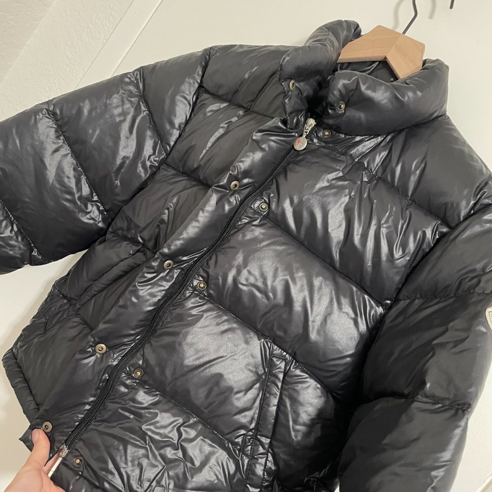 MONCLER Shiny Black Down Puffer Bomber Jacket Classic Winter Coat 0 / XS - Picture 9 of 14